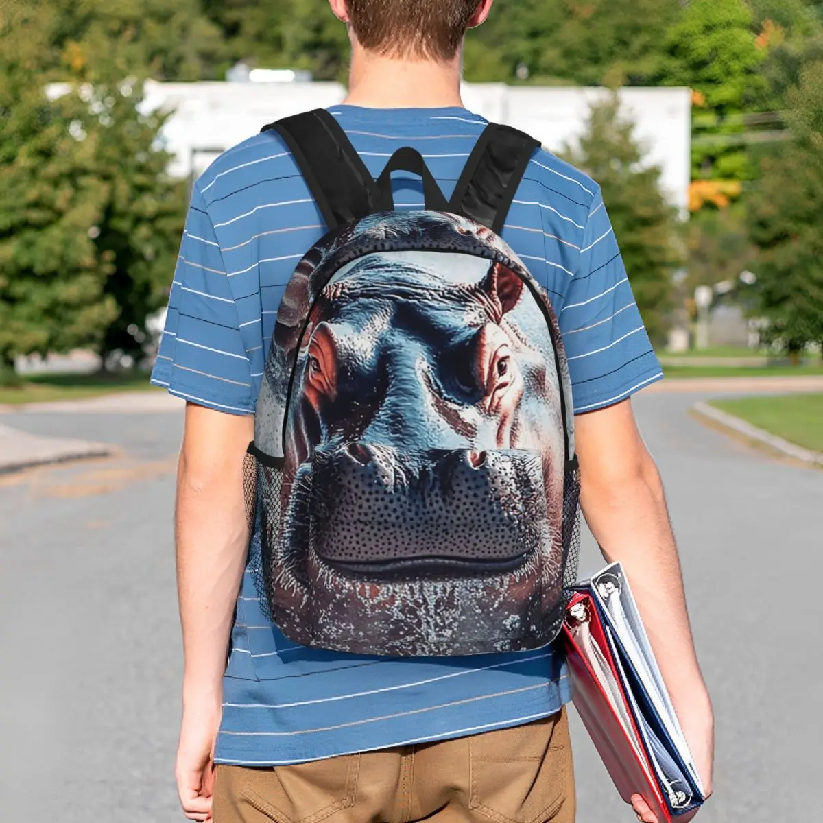 Heavy Hippo Face Realistic Backpack Student BookBag Children School Bag Laptop Shoulder Bags for Boys Girls