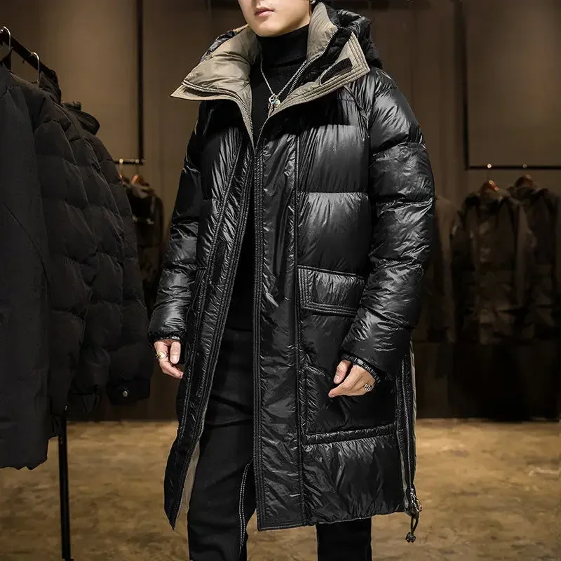 Mit kapuze Unten Jacke Männer Hohe Qualität Mittlere Bis Länge Winter Lange Puffer Jacke Mann Luxus Marke Casual Unten Mantel Männer Und Frauen