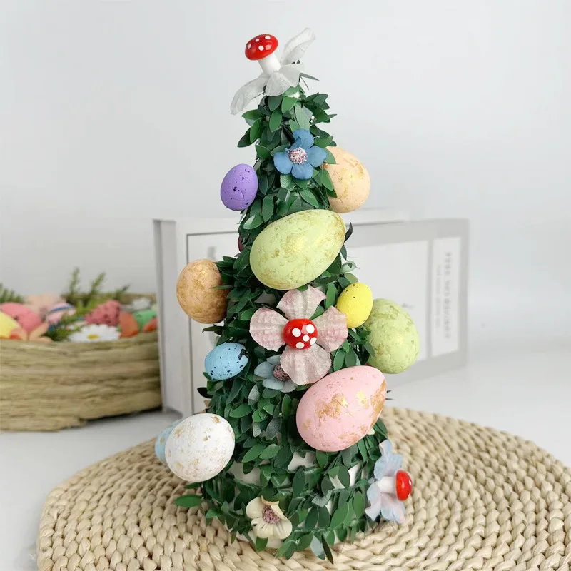 

2 шт., 24 см, искусственное дерево-башня, пасхальное яйцо, пластиковые флокированные декоративные предметы для пасхальной вечеринки, домашнее украшение для рабочего стола