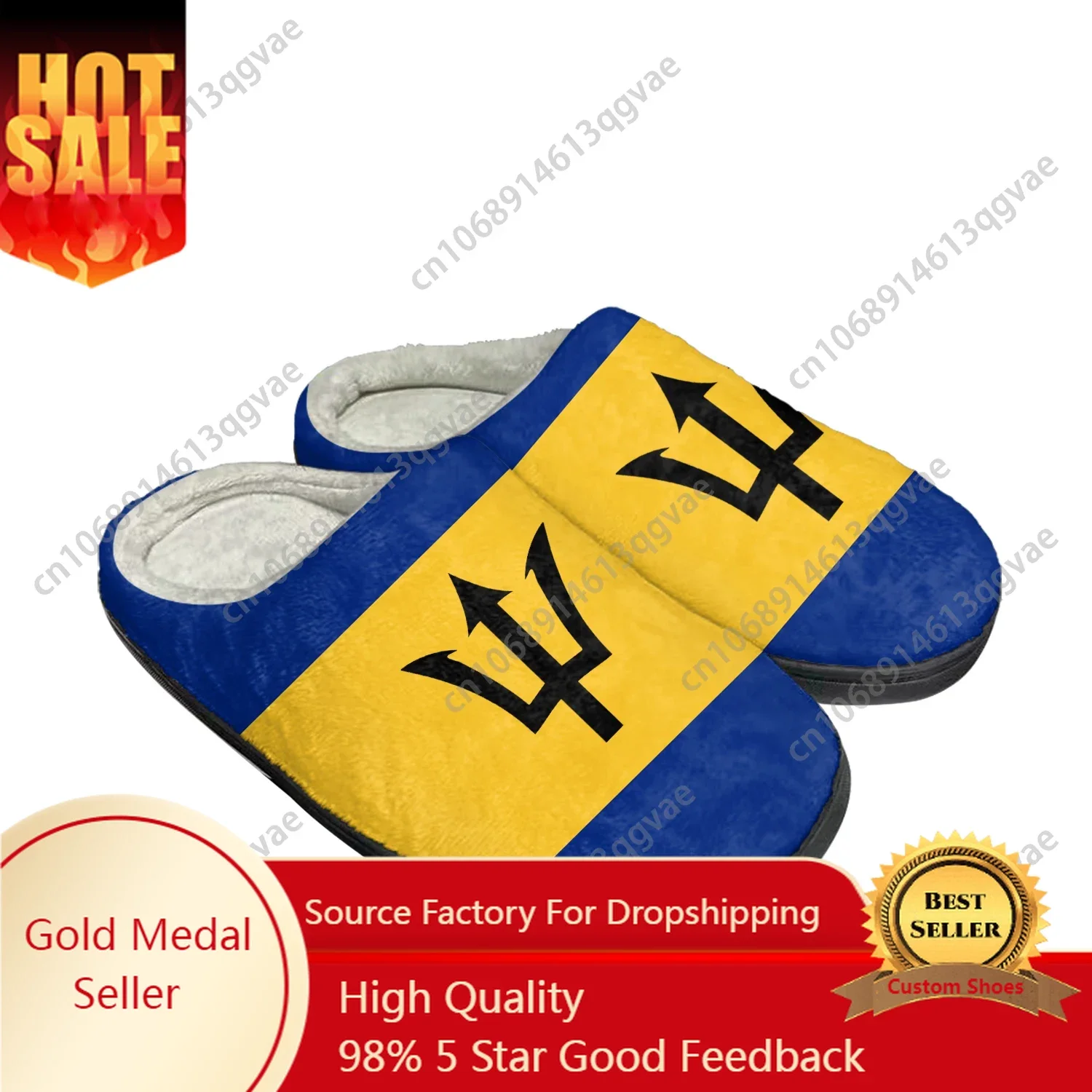 Barbados Flag Home Cotton Custom Slippers Mens Womens Sandals Barbados Plush Bedroom Casual Keep Warm Shoes Thermal Slipper