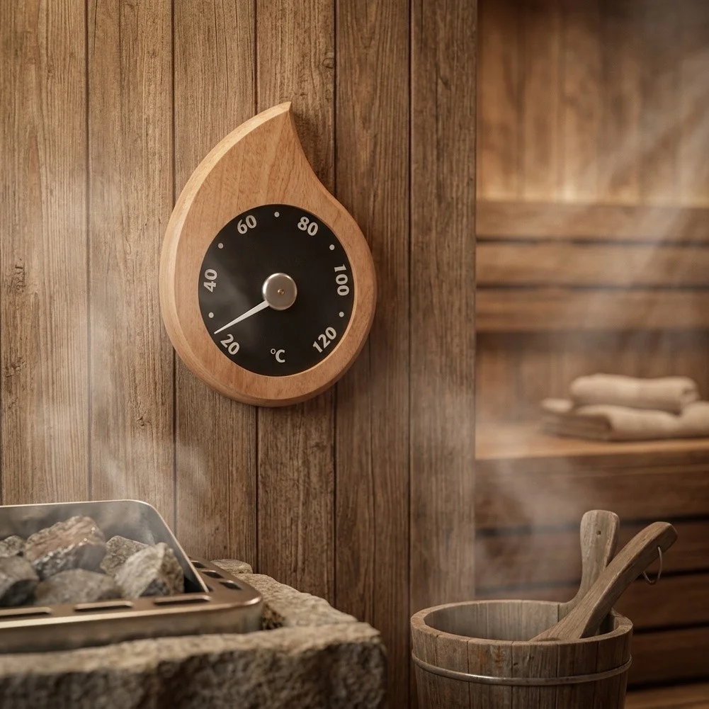 Wooden Sauna Thermometer For Premium Saunas Features Large Fahrenheit Gauge Easy Reading Sturdy Design Quick Setup Natural Look