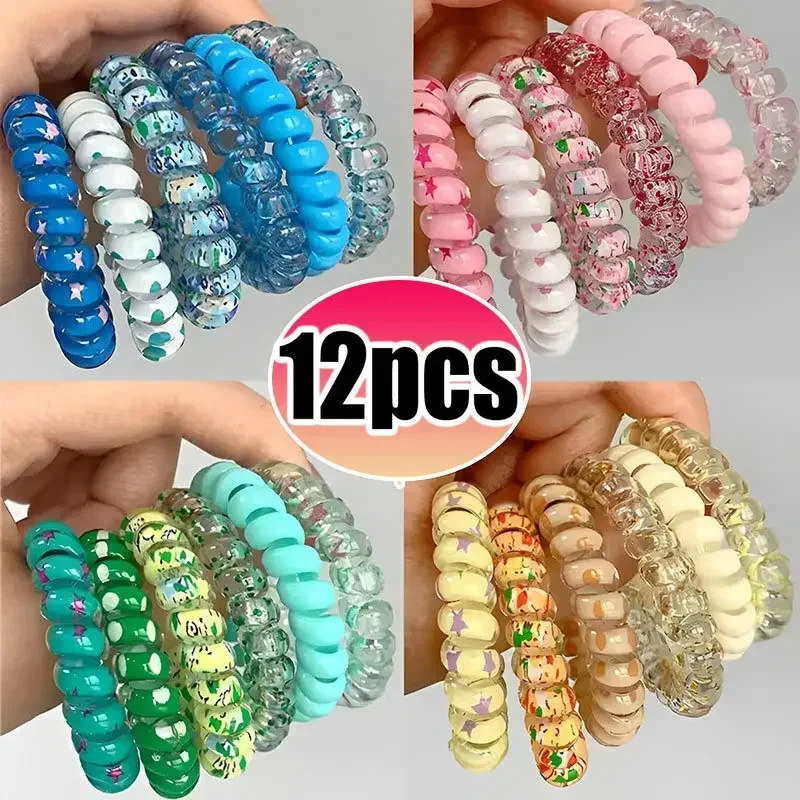 6/12pcs Spiral Hair Ties Women Colorful  Telephone Wire Cord Hair Ring Elastic Rubber Band Scrunchies Headwear Hair Accessories