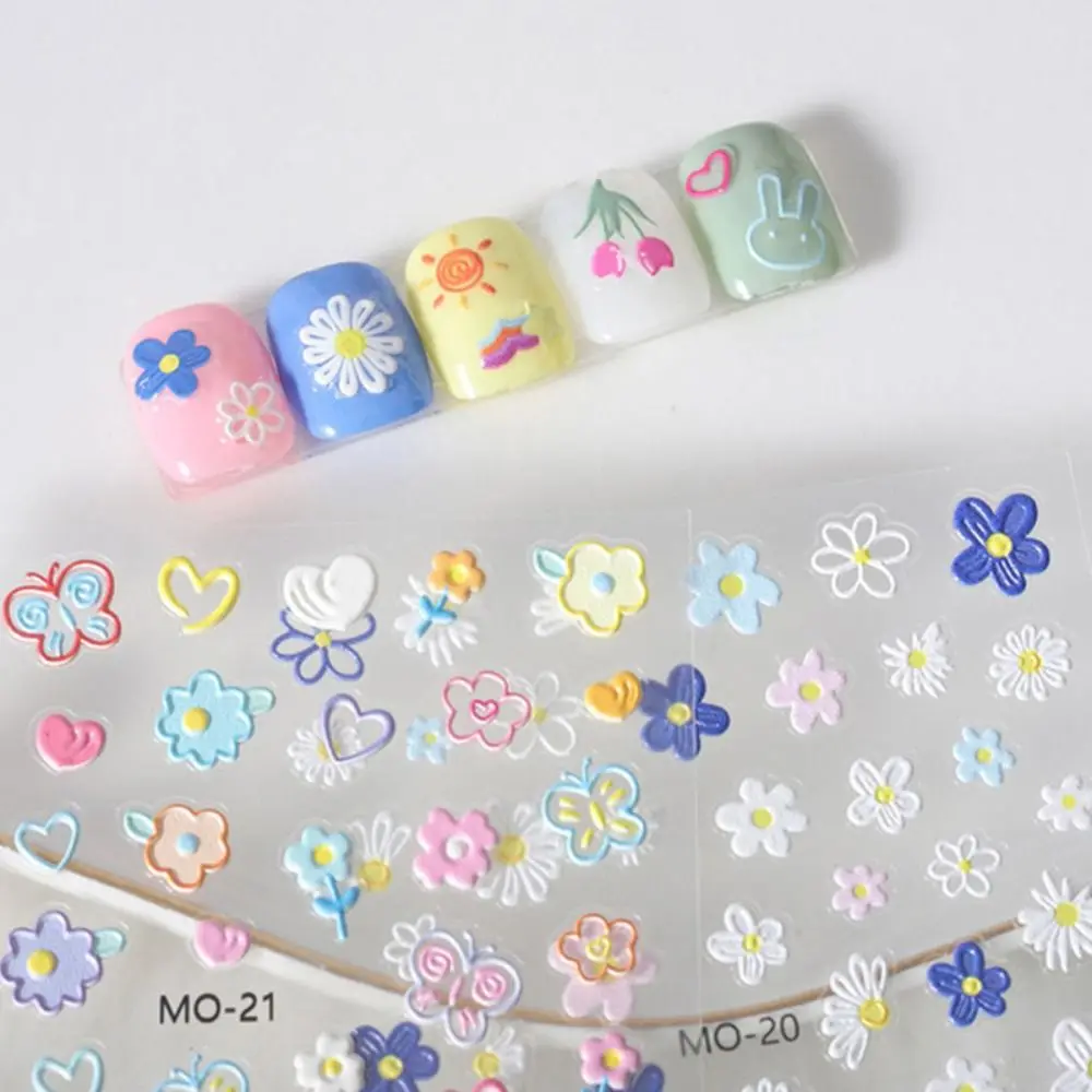 Mode bloemen nagelsticker 5D reliëf graffiti nagelsticker bloem konijn DIY nagelkunst