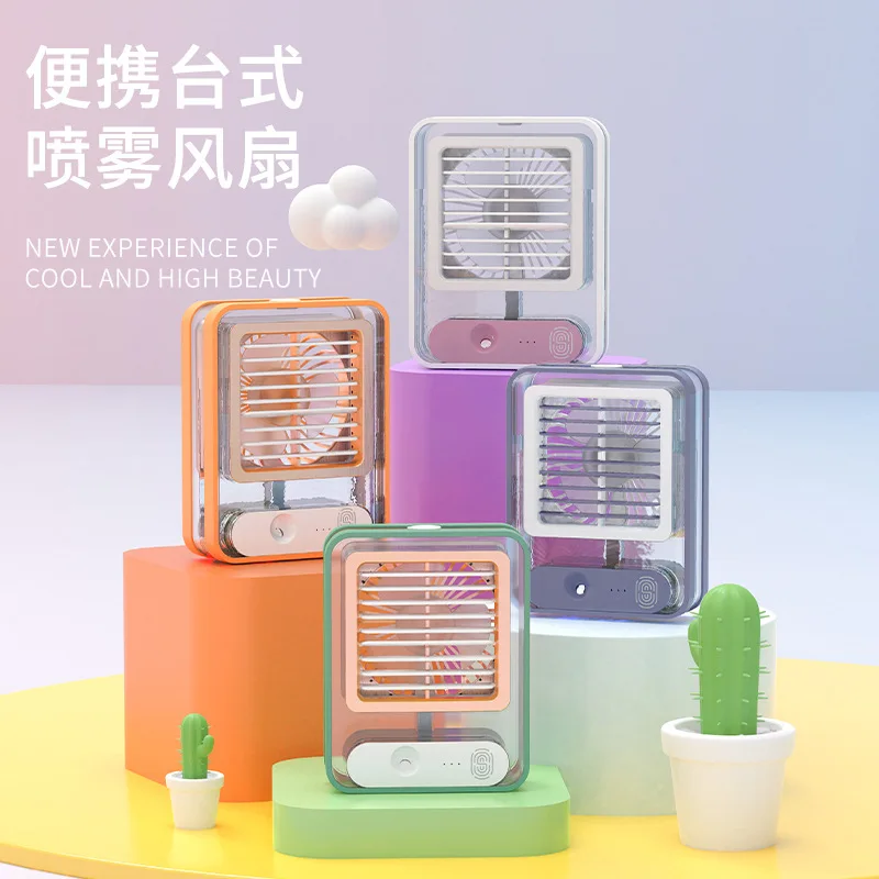 2025 New Crystal Transparent USB Air Conditioner Fan with Humidifier, Portable Desktop Cooling Fan for Home Office