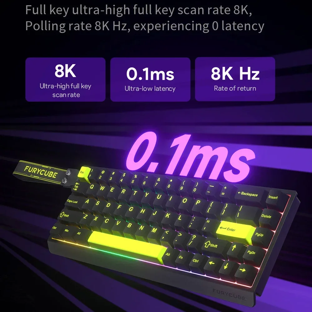 

FURYCUBE M68HE Клавиатура с магнитным переключателем Проводная портативная клавиатура с низкой задержкой 0,001 мм 8 кГц Скорость заката Индивидуальная игровая клавиатура FPS