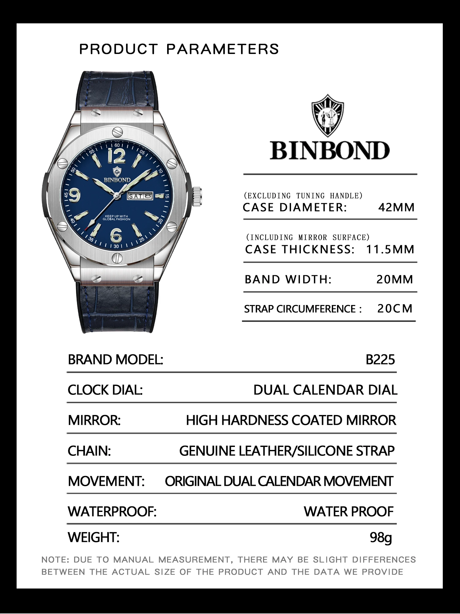 BINBOND Men's Watches Fashion Large Dial Original Quartz Watch for Man Silicone Strap Waterproof Luminous Date Week reloj