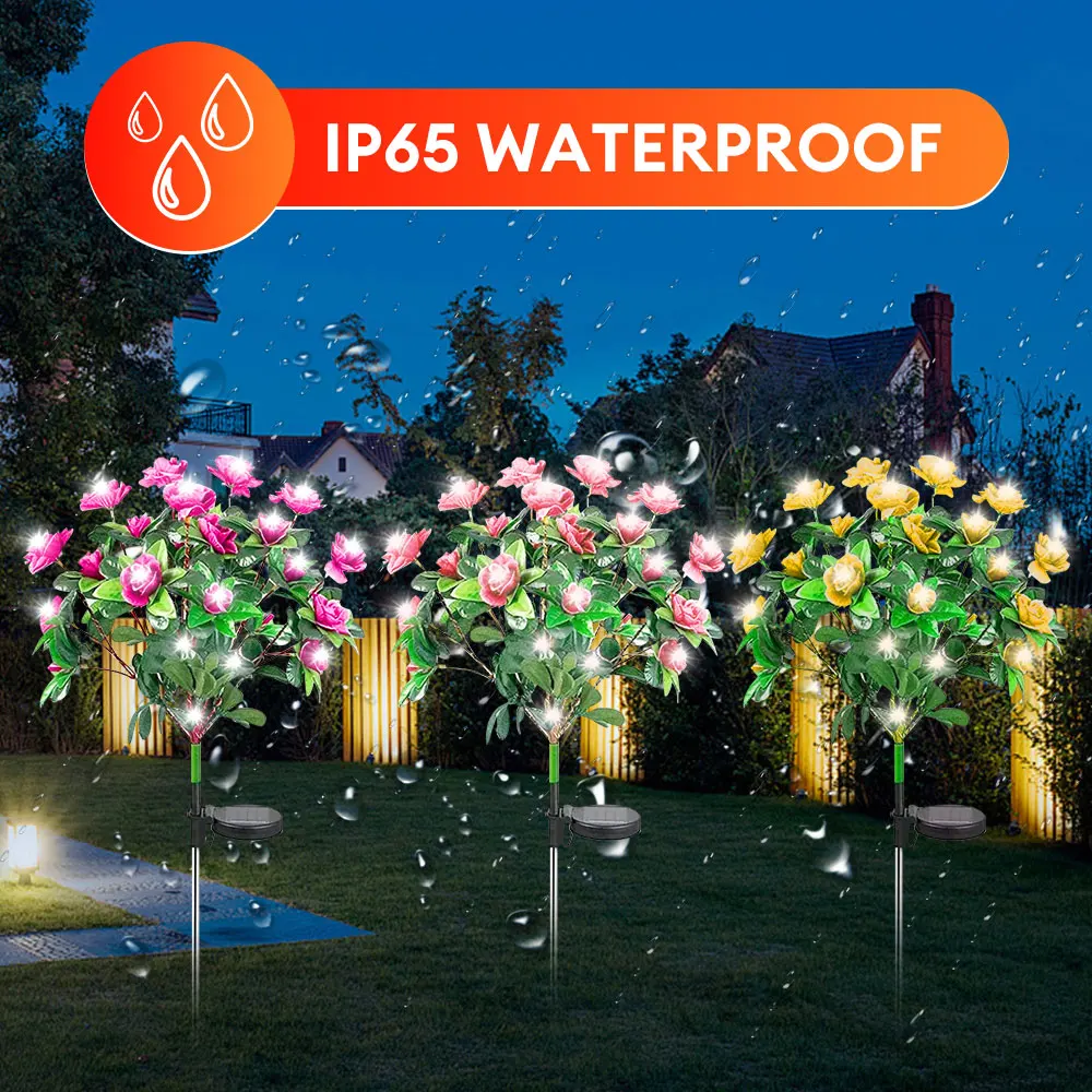 LED Solar Garden Lamp Outdoor IP65 Waterproof Simulation Azalea Flower Solar Powered Landscape Lamp for Patio Pathway Decoration