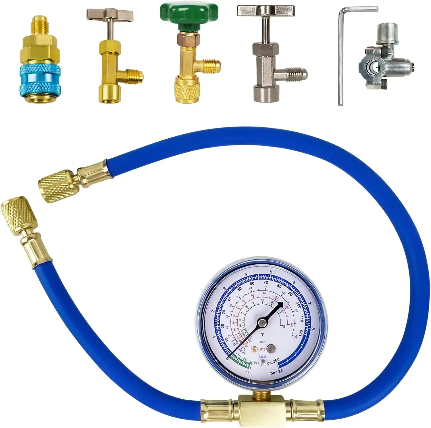 

Комплект для заправки хладагента R134a с манометром, пулевым клапаном BPV31, быстроразъемным соединением для AC Auto R134a/R-12/R-22