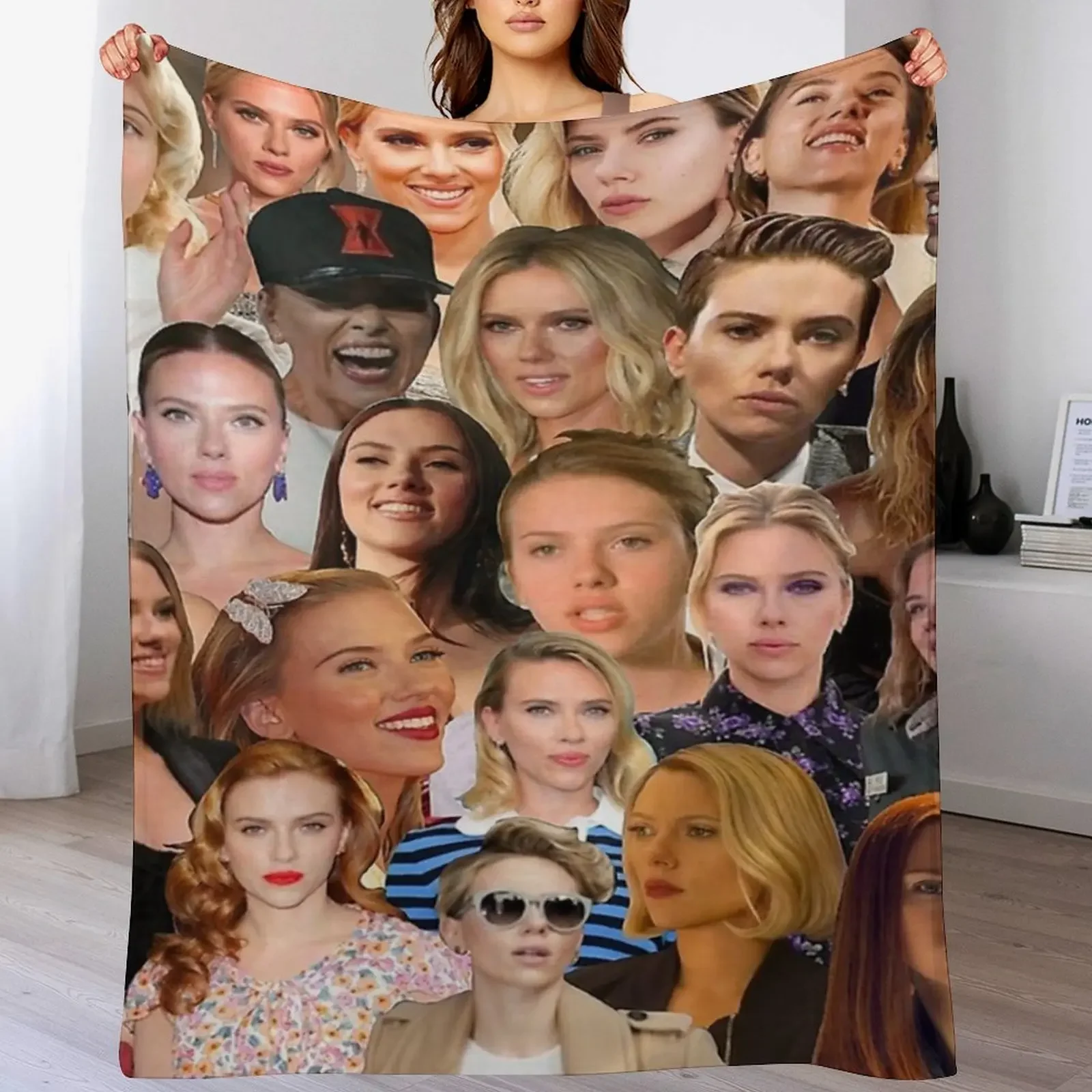 Scarlett Johansson Photo Collage Throw Blanket Travel Size Cozy Blanket for Plane Train