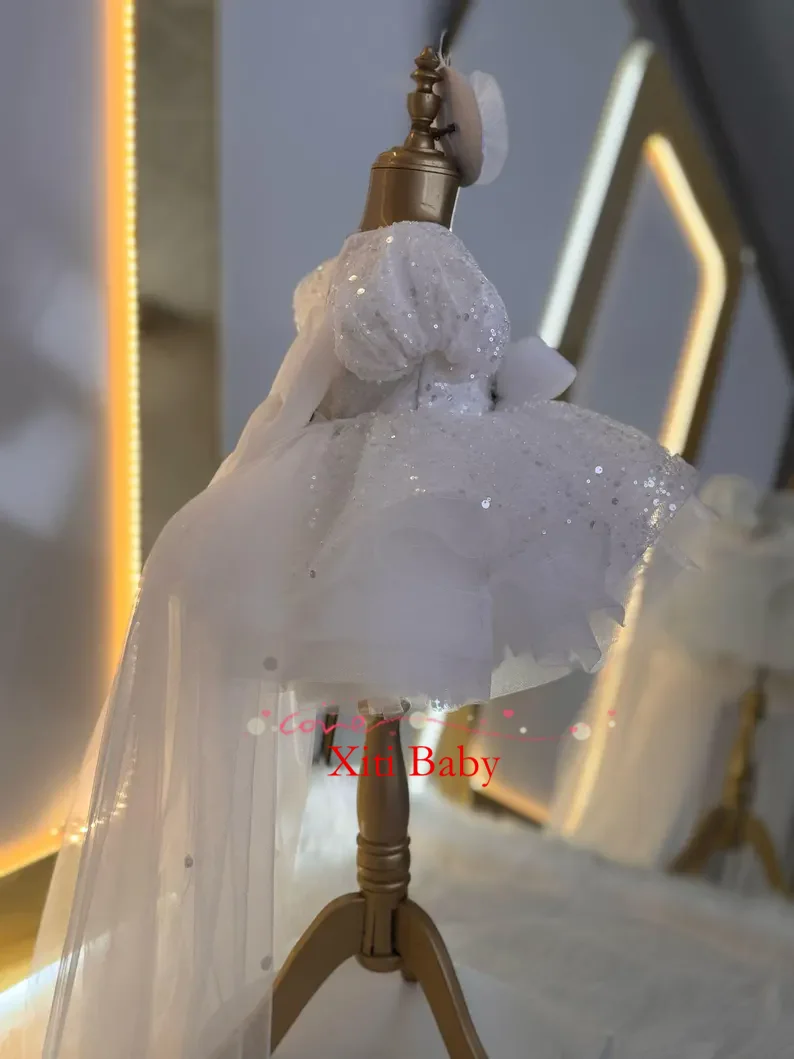 Xiti Toddler and baby dress Knee length fluffy dress for girls Balloon sleeve party dress Sparkly girl's dress Flower Girl Dress