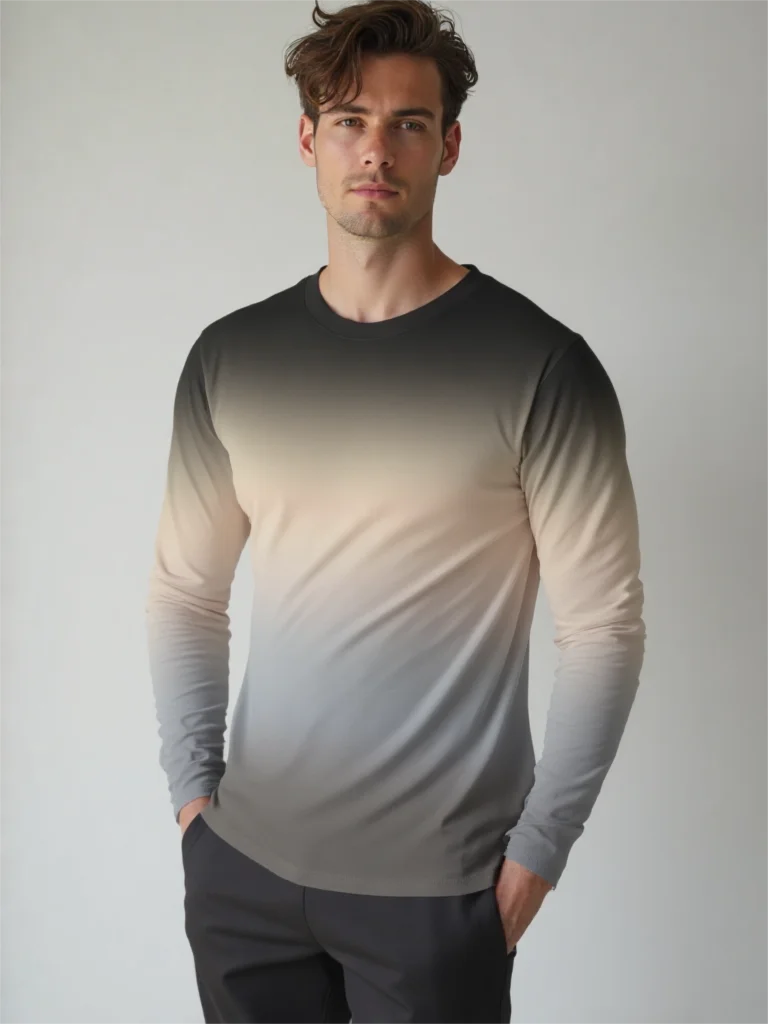 

New Men's Spring And Autumn Round Neck Long Sleeve T-shirt Gradient Color Pattern Design Casual Fashion Comfortable Daily Top