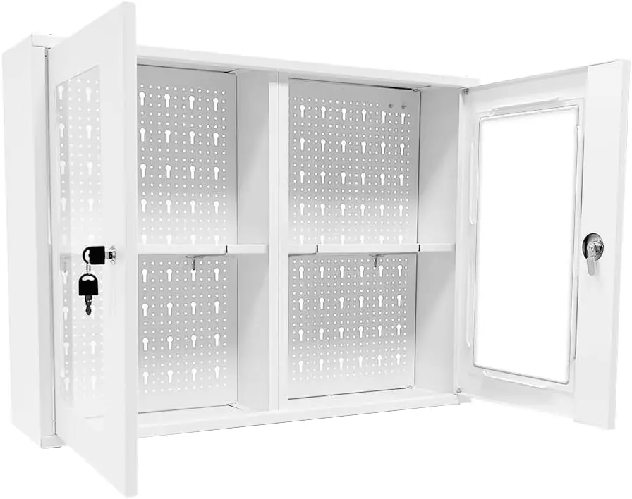 

Стальной настенный шкаф для хранения инструментов с акриловыми прозрачными окнами, 2 регулируемыми полками, аптечками, для ванной комнаты, гаража, кухни