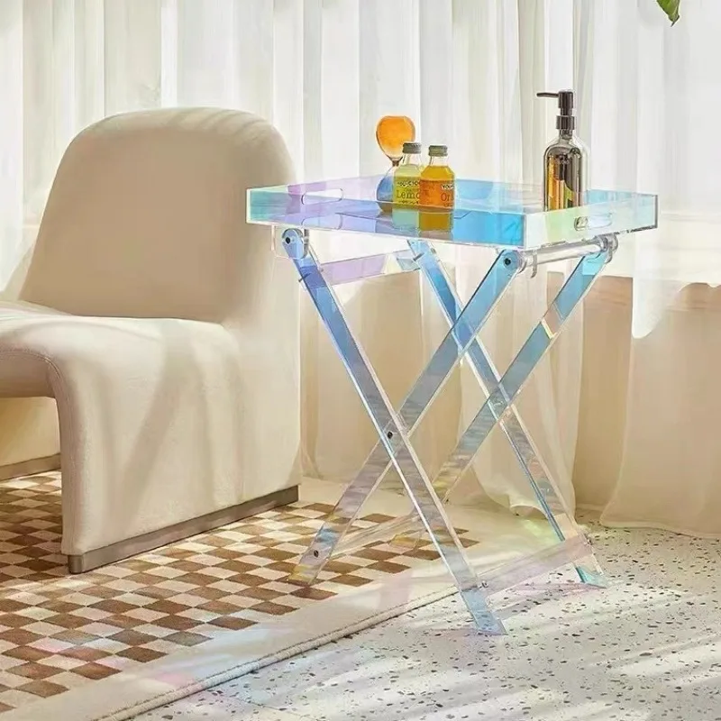 

Прозрачный акриловый приставной столик, красочная складная подставка для кофе, роскошная минималистичная прикроватная тумбочка для гостиной или балкона