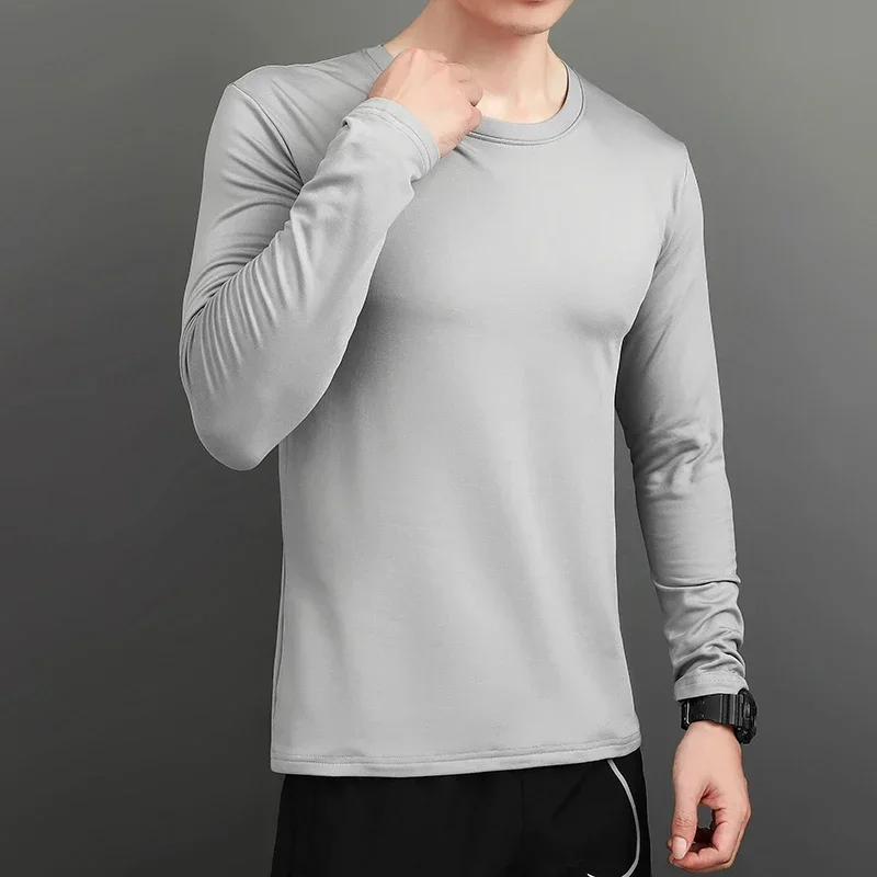 Gym Men T-shirt Quick Drying Elastic Tight Top Muscle FitnessTraining Clothes Outdoor Running Sports Clothing Tees Spring Autumn