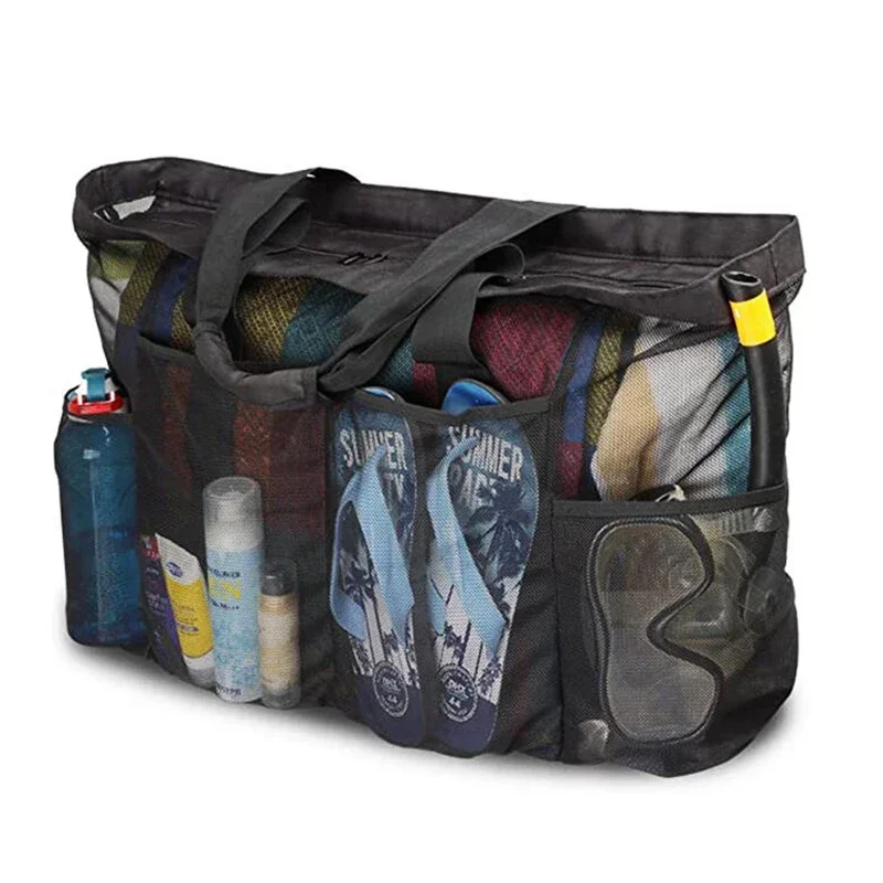 1 قطعة حقيبة حمل نزهة السفر اضافية كبيرة شبكة حقيبة شاطئية مع جيوب متعددة في الهواء الطلق Sprots رياضة السباحة حقيبة التخزين