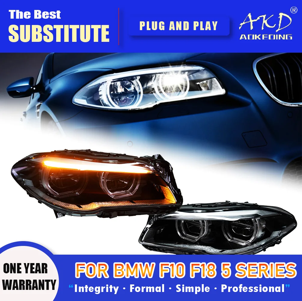 

AKD Head Lamp for F10 F18 LED Headlight 2010-2017 Headlights 520i 525i 530i 535i DRL Turn Signal High Beam Angel Eye Projector