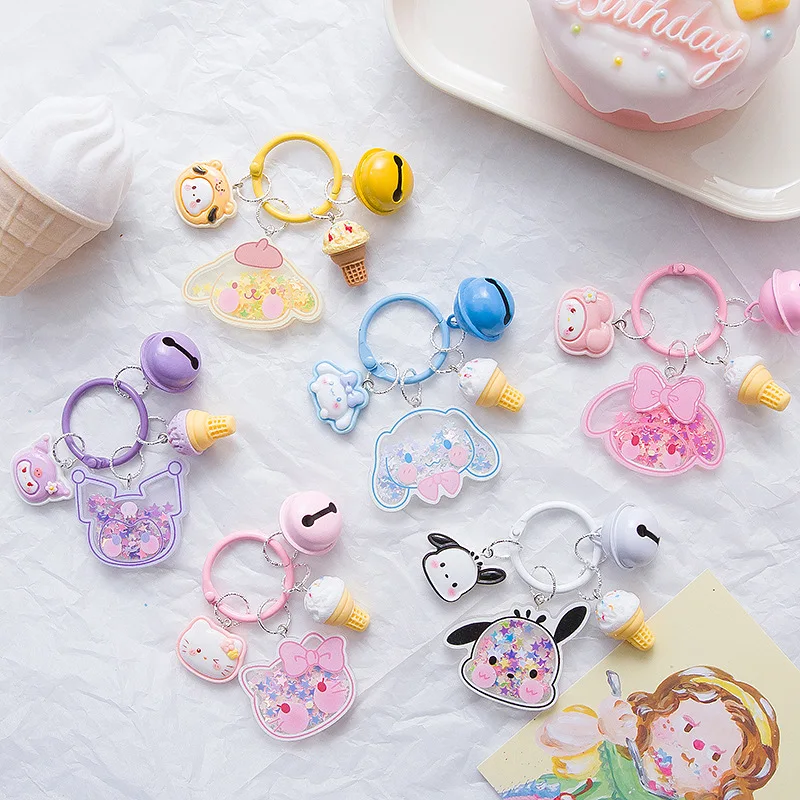 

Hello Kitty Keychain Cute Cartoon Quicksand Glitter Acrylic Rocking Piece Keychain Desktop Decoration Student Gift Wholesale