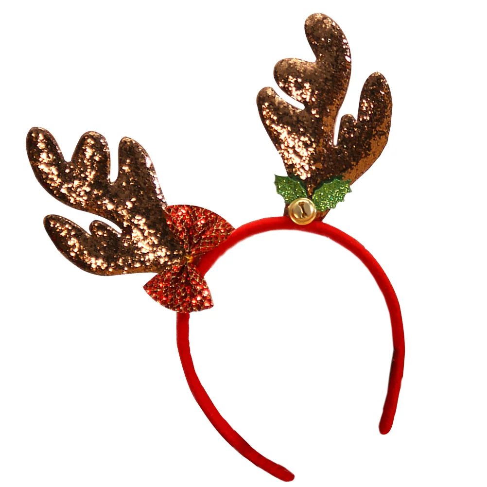 3PCS Christmas Decorations Glitter Antlers Buckle with Bells Headband Hair Bands (Red + Gold + Coffee)