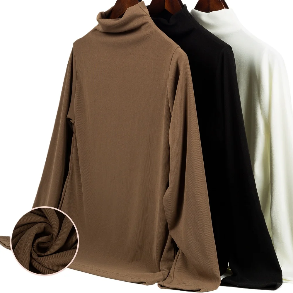

Women Thermal Underwear Autumn Winter Thicken Turtleneck Bottom Shirt De Velvet Warm Tops Mid-high Neck Long Sleeve Pullovers