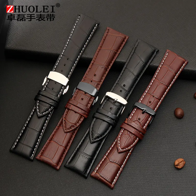 

Watch strap 22 23mm 24mm 26mm 28mm big width Black brown Mens Alligator cowhide Watch Strap Band bracelets free shipping