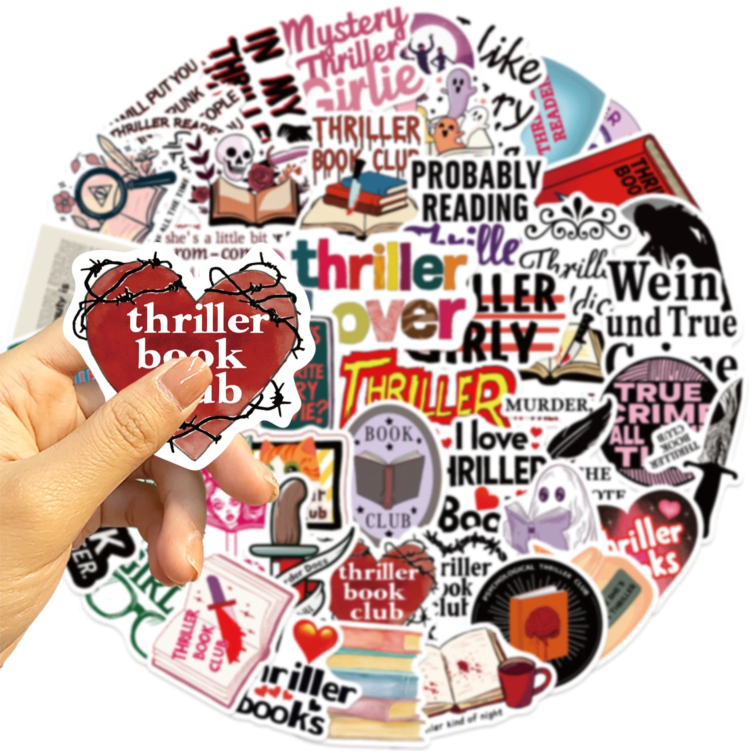 50 قطعة الكرتون القراءة ThrillerBooks ملطخ الكتابة على الجدران ملصقات الكتابة على الجدران ملصقات للدراجات اليد حساب مقلمة الشارات البلاستيكية #4