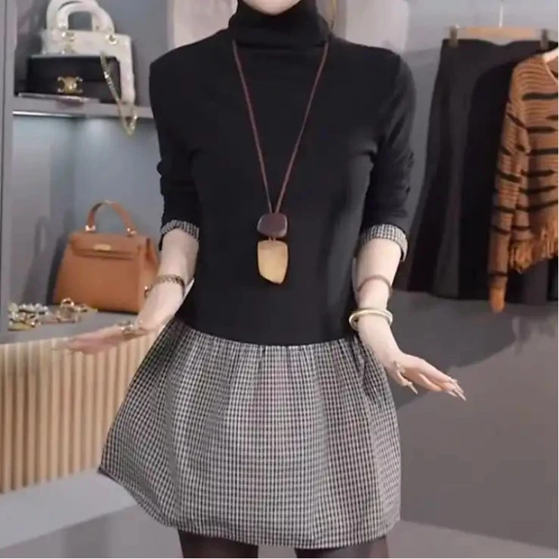 

Элегантный женский топ с высоким воротником и рукавами три четверти, облегающая офисная одежда, осенне-зимний трикотаж в классическом стиле