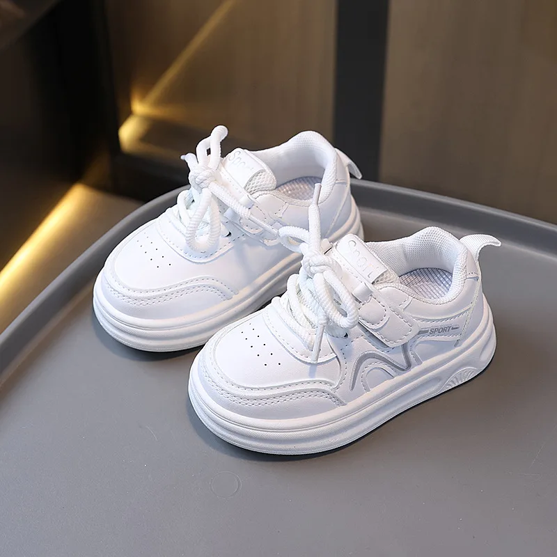 2025 Spring and Autumn Children's Ultra Light Campus Boys and Girls' Sports Board Shoes Academy Style Little White Shoes