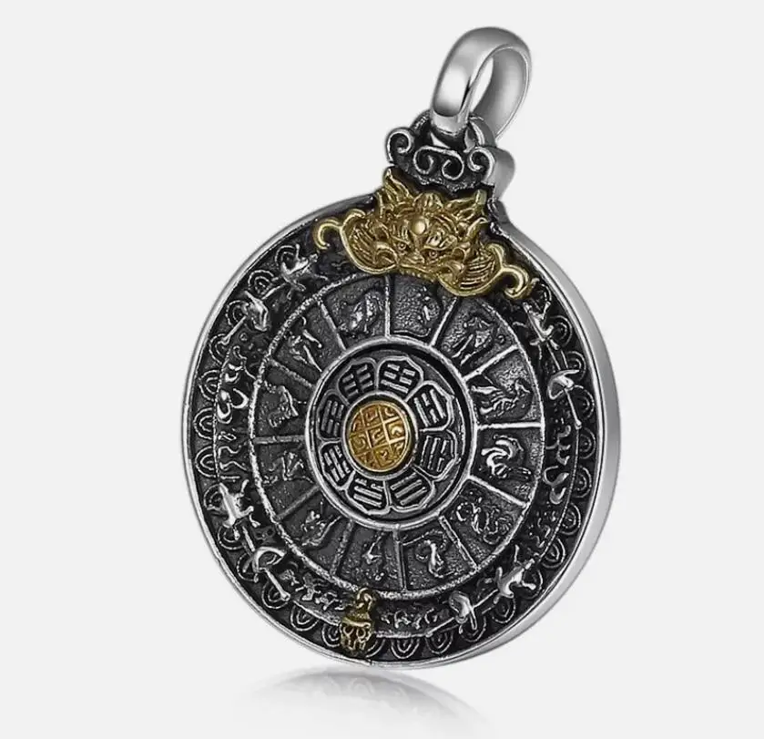 925 sterling silver pendant women men Om Mani Padme Hum Jiugong Bagua amulet