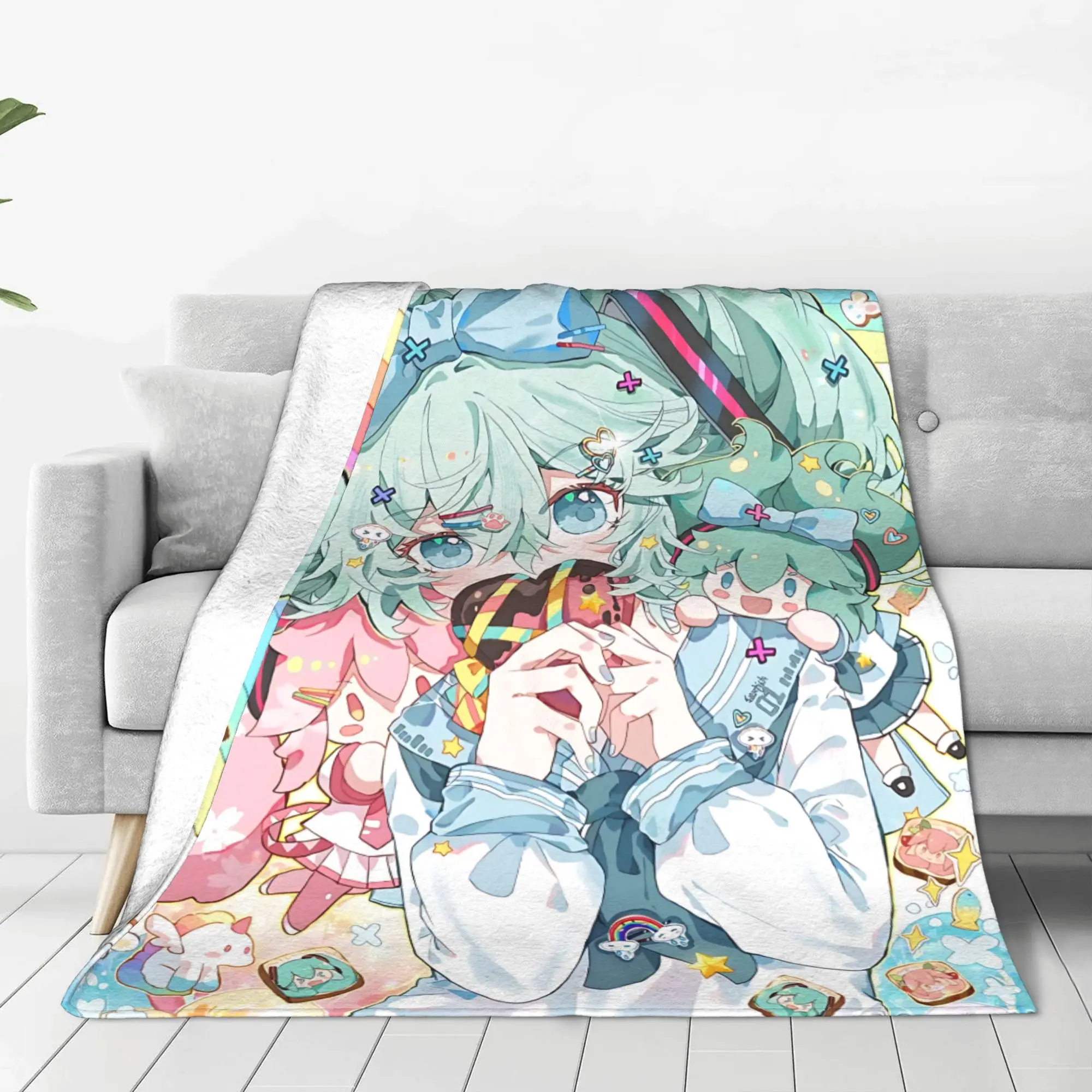 1PC home Cutecore Room Decor Hatsune Miku Blanket Throw Blanket  Novelty Warm Blanket All Season