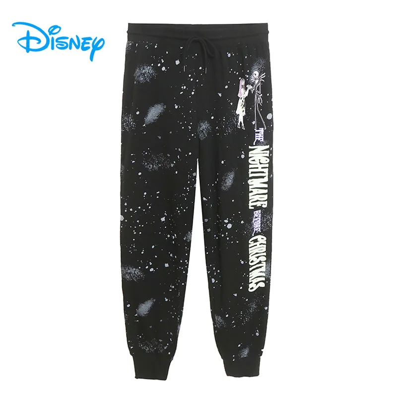 Disney The Nightmare Before Christmas Fleece Sweatpants Jack Sally Starry Sky Print Paint Splash Women Casual Sports Pants Femme