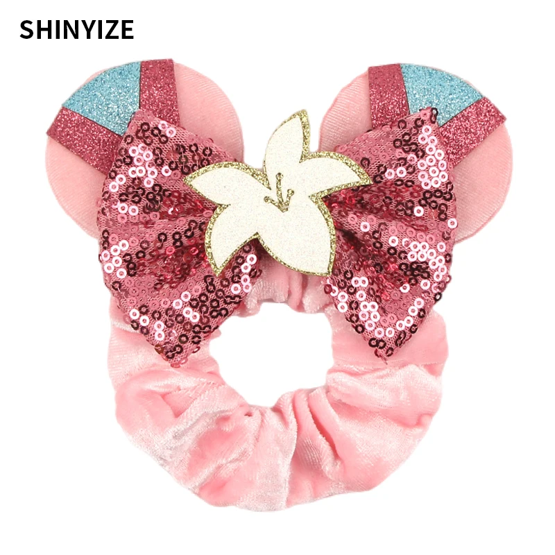 Chouchous pour cheveux avec oreilles de souris Disney, chouchous pour Festival, paillettes, nœuds de 4 pouces, bandeau élastique pour filles, accessoires pour cheveux, DIY, nouvelle collection