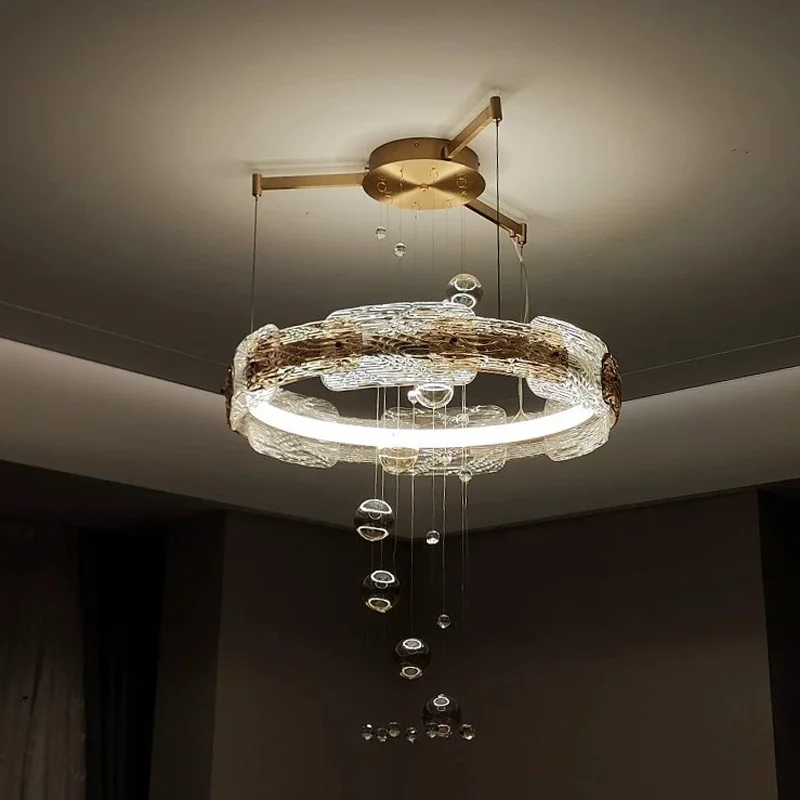 

American ceiling glass chandelier in full copper, suitable for dining room, bar lighting, dimmable, height adjustable