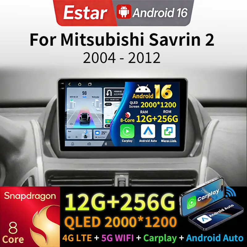 

Автомагнитола Android 16 с CarPlay для Mitsubishi Savrin 2 2004-2012, 4G LTE, 360-градусная камера, видеоплеер, GPS, мультимедиа, 5G Wi-Fi, стерео, Bluetooth