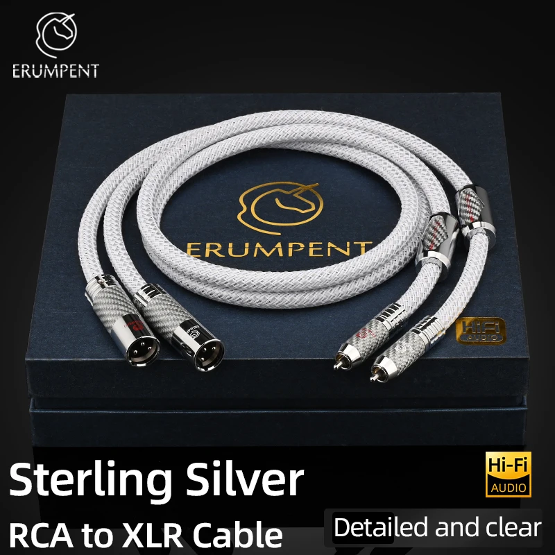 ERUMPENT One Pair RCA to XLR Male Cable Sterling Silver Core Wire with Carbon Fiber Plug RCA to XLR Female Audio Stereo Cable