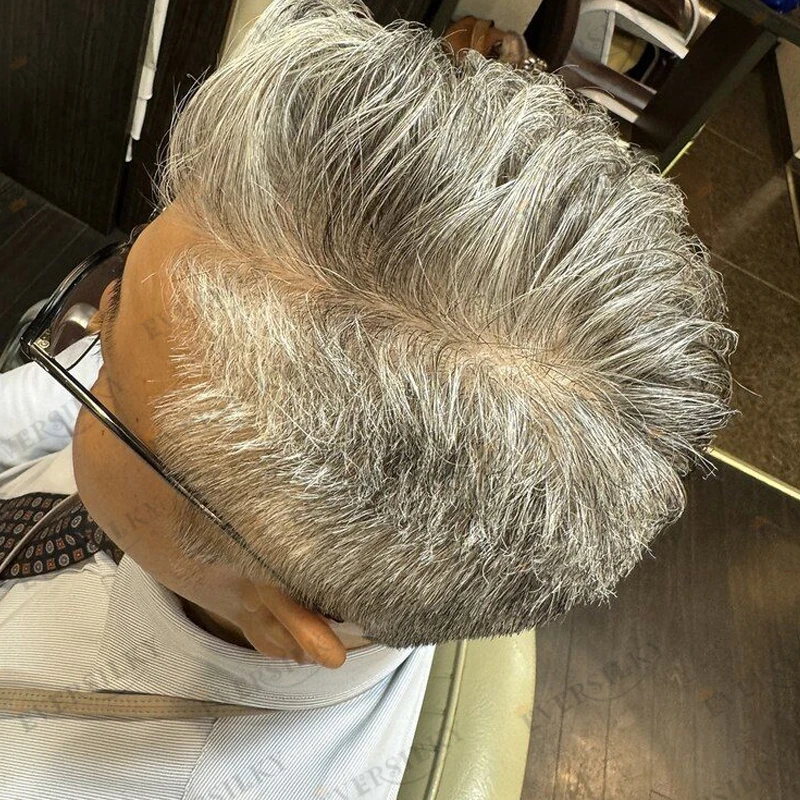 

Old Man Grey Toupee Super Durable 1B80 1B50 Gray 100% Human Hair Male Wigs Replacement Natural Hairline Brown Black Hairpieces