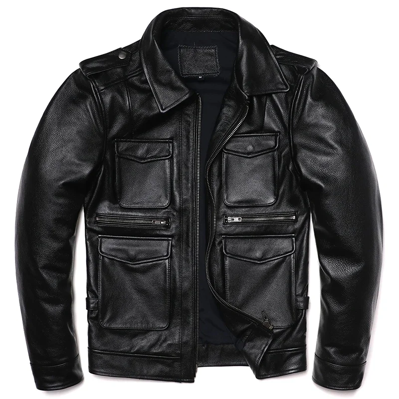 NEW M65 Style Black Genuine Leather Jacket Men Natural Cowhide Fashion Slim Coat Jackets Man