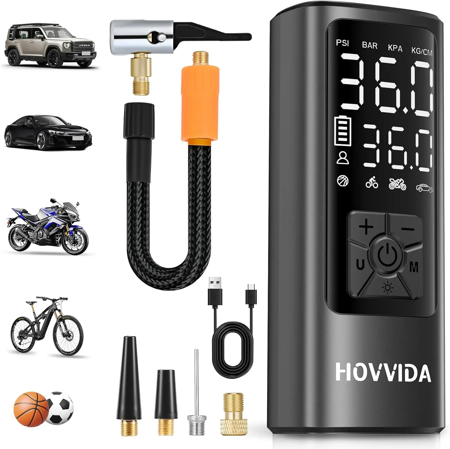 

Портативный компрессор для накачивания шин, воздушный насос для автомобильных шин 150PSI с цифровым манометром, автоматическое отключение, в 3 раза быстрее