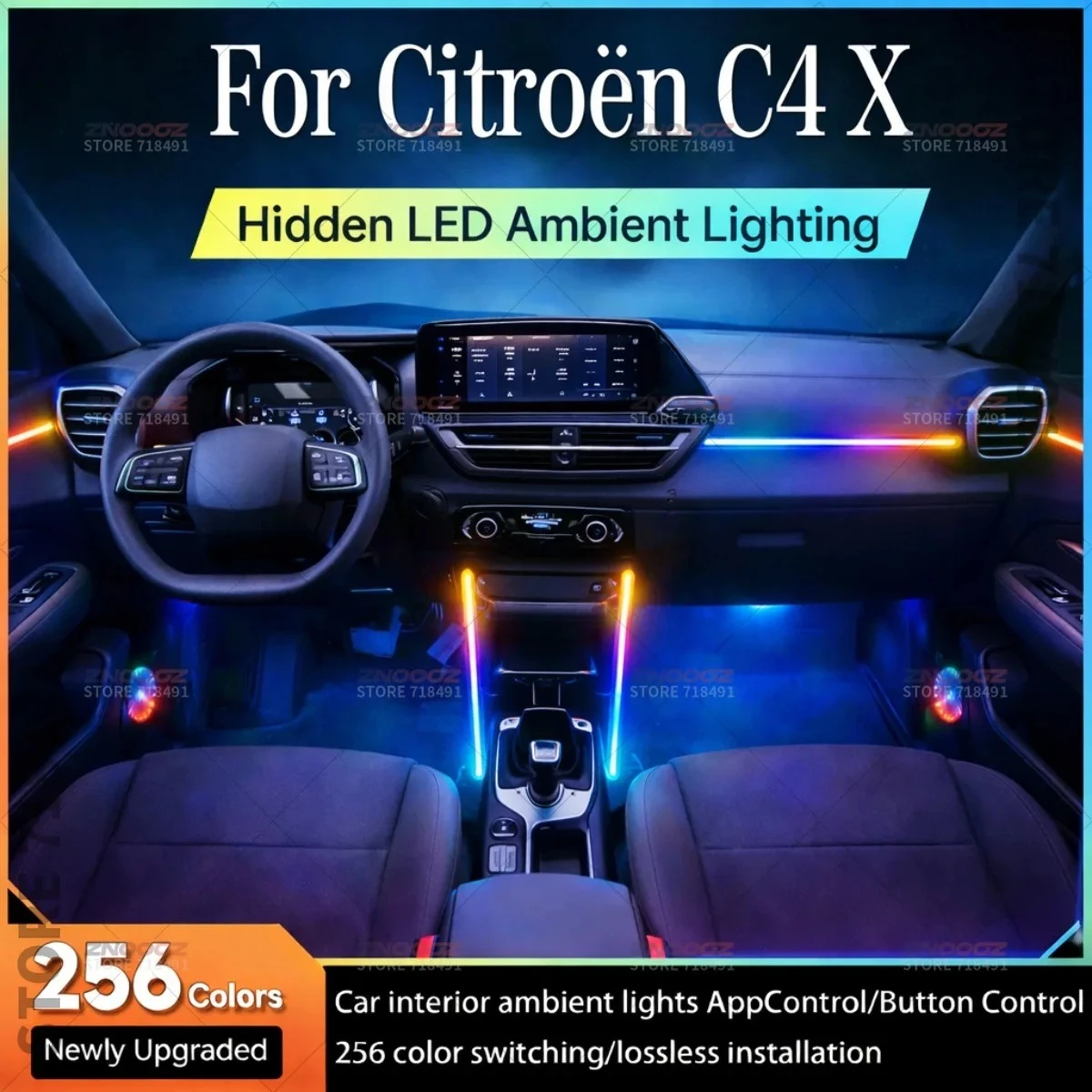 

For Citroën C4 X 22in1 RGB Car Interior Acrylic Car Ambient Lights RGB Hidden Acrylic Strip Decoration Atmosphere Accessories