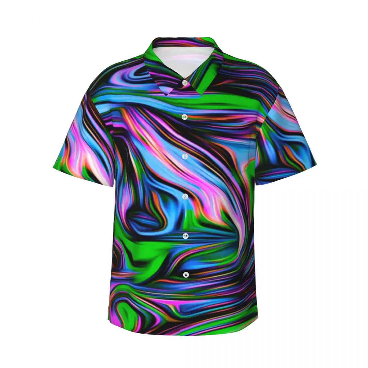 

Neon Paint Swirl Beach Shirt Colorful Liquid Print Hawaiian Casual Shirts Male Vintage Blouses Short-Sleeve Fashion Pattern Top
