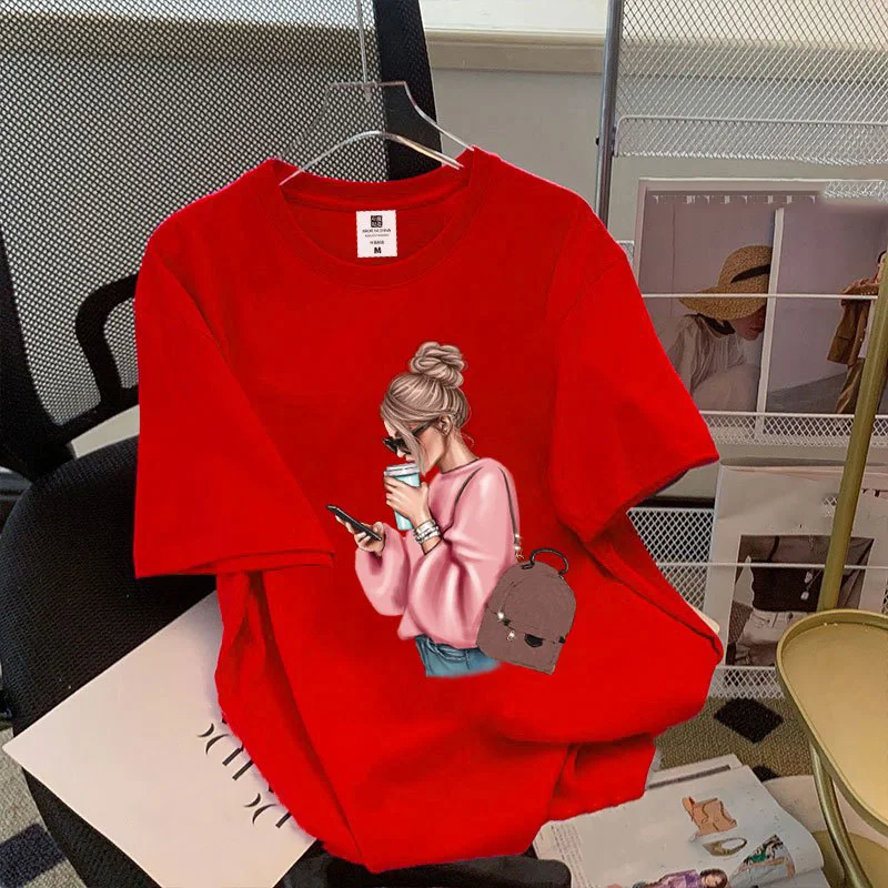 New Women T Shirt Summer Fashion Korean Print Short Sleeved Woman Casual Round Neck Clothing Tops Harajuku Sleeve Casual