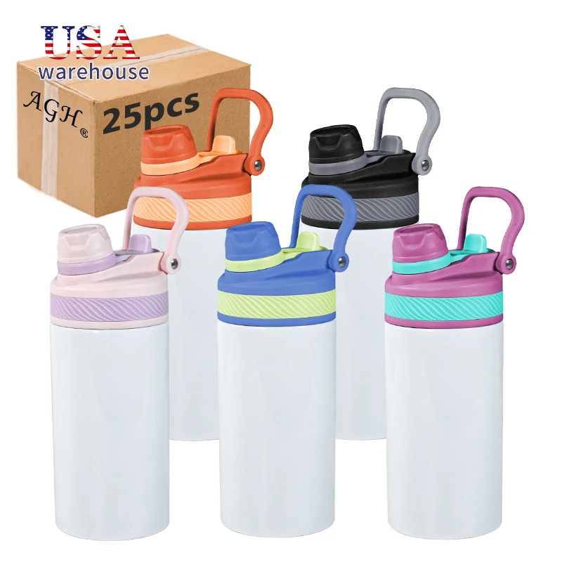 

25pcs Pack 12oz Double Wall Insulated Stainless Steel Sublimation Kids Water Bottle With Portable Lid Hu