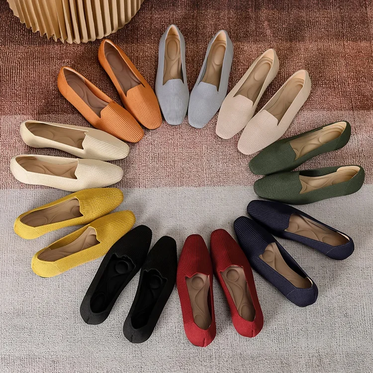 

2023 New Women Shoes Flat Shoes Square Elastic Casual Fashion Breathable Non-slip Rubber Sole Comfortable Shoes Spring and Autum