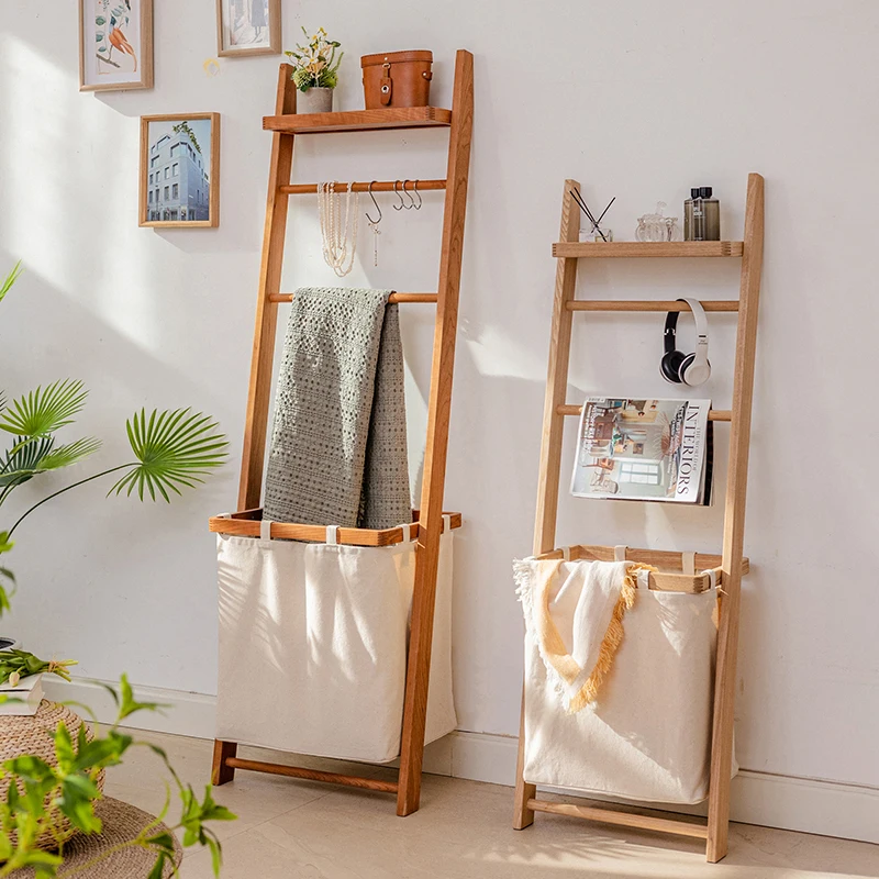 Yanpu solid wood floor-to-ceiling hanger bathroom dirty laundry basket bath towel rack multi-functional living room bedroom stor