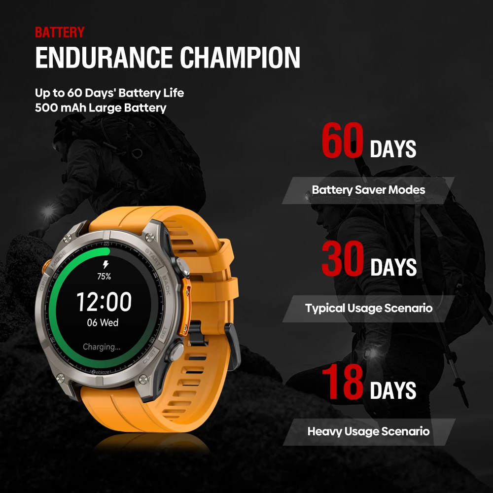 Zeblaze Stratos 4 Smart Watch GPS AMOLED Display Compass Barometer Bluetooth Calling Outdoor Sports Smartwatch For Men Android i