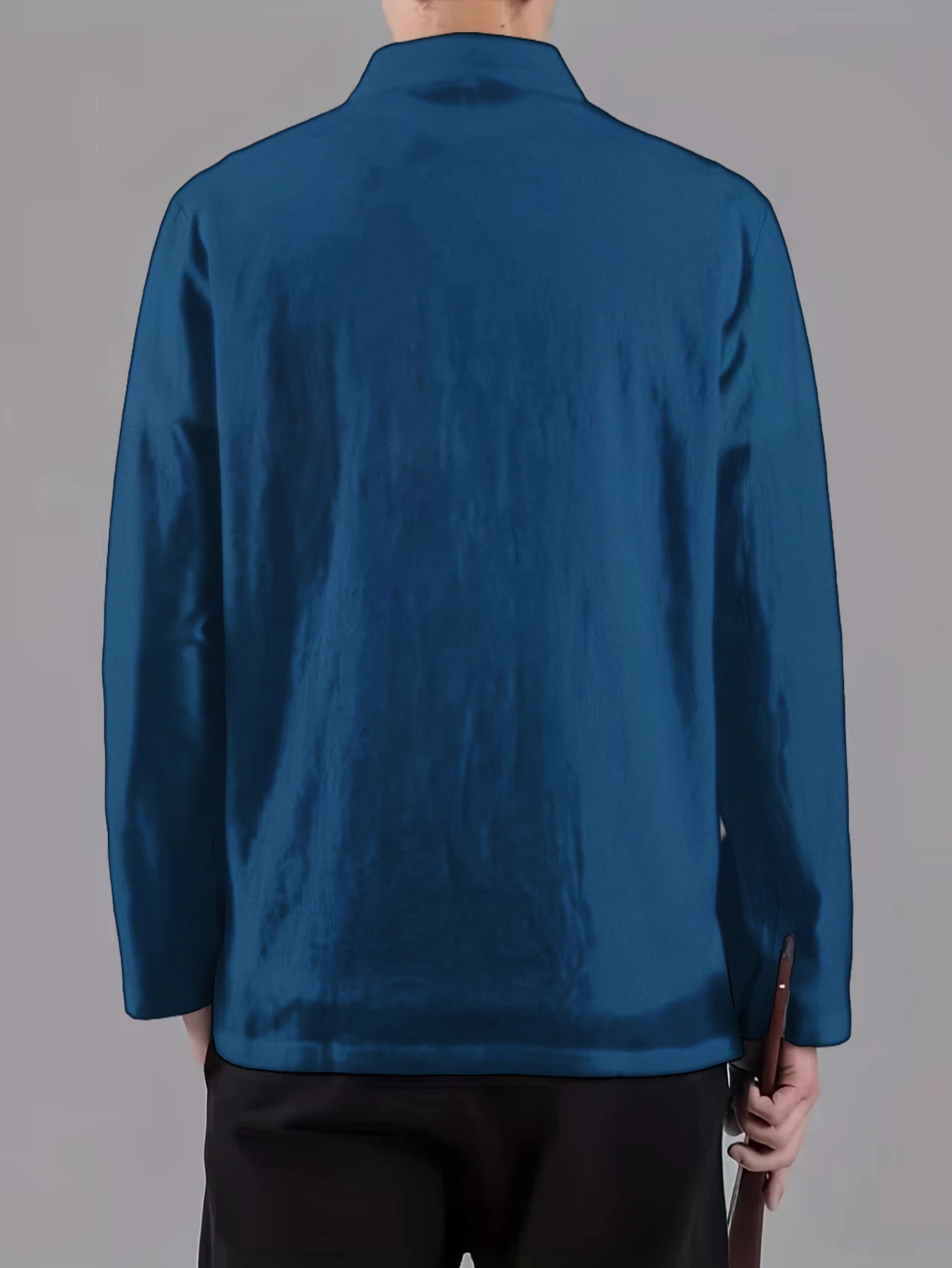 Men Mandarin Collar Frog Button Jacket Solid Bamboo Floral Ink Art Print Traditional Outerwear