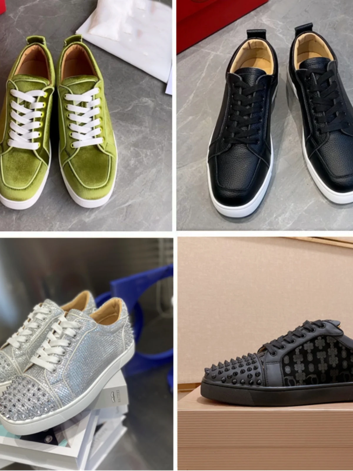 

Low-Top Red Sole Shoes CL Men's Genuine Leather Rivet Trendy All-Match Board Shoes Women's Casual Couples Fashion Sneakers
