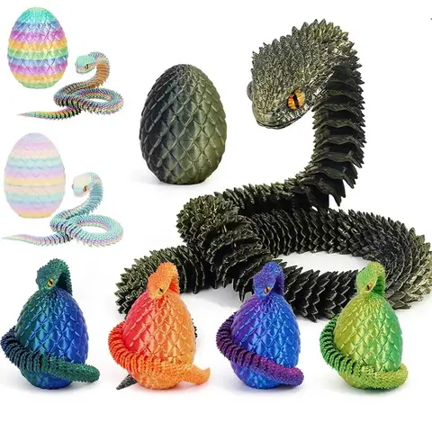 3D Printed Snake with Egg Joint Mobility Simulate Snake Ornament Desktop Home Animal Decoration Kids Desktop Accessories