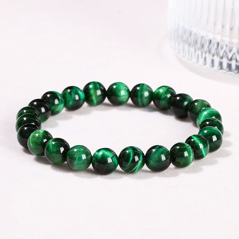 

JD 5A Quality Dyed Color Green Tiger Eye Stone Bead Bracelet Women Men Yoga Healing Jewelry Handmade Rope Bangles Couple Gifts