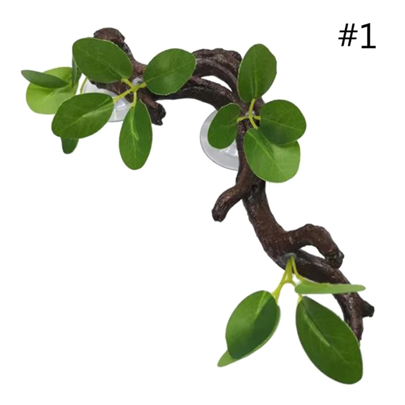 Reptiles Decoration Terrarium Plant Corner Climbing Branch Suction Cup Aquariums Artificial Tree Plant for Snake Bearded