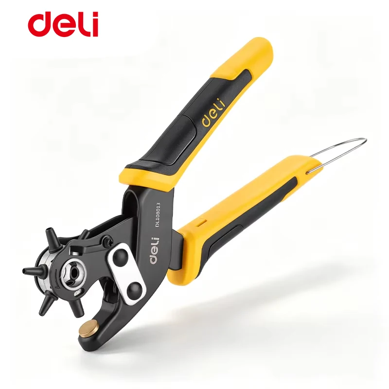 Deli Heavy Duty Leather Hole Punch Pliers, 6 Size Belt Hole Puncher for Watch Strap Bag Wallet DIY Craft Tools